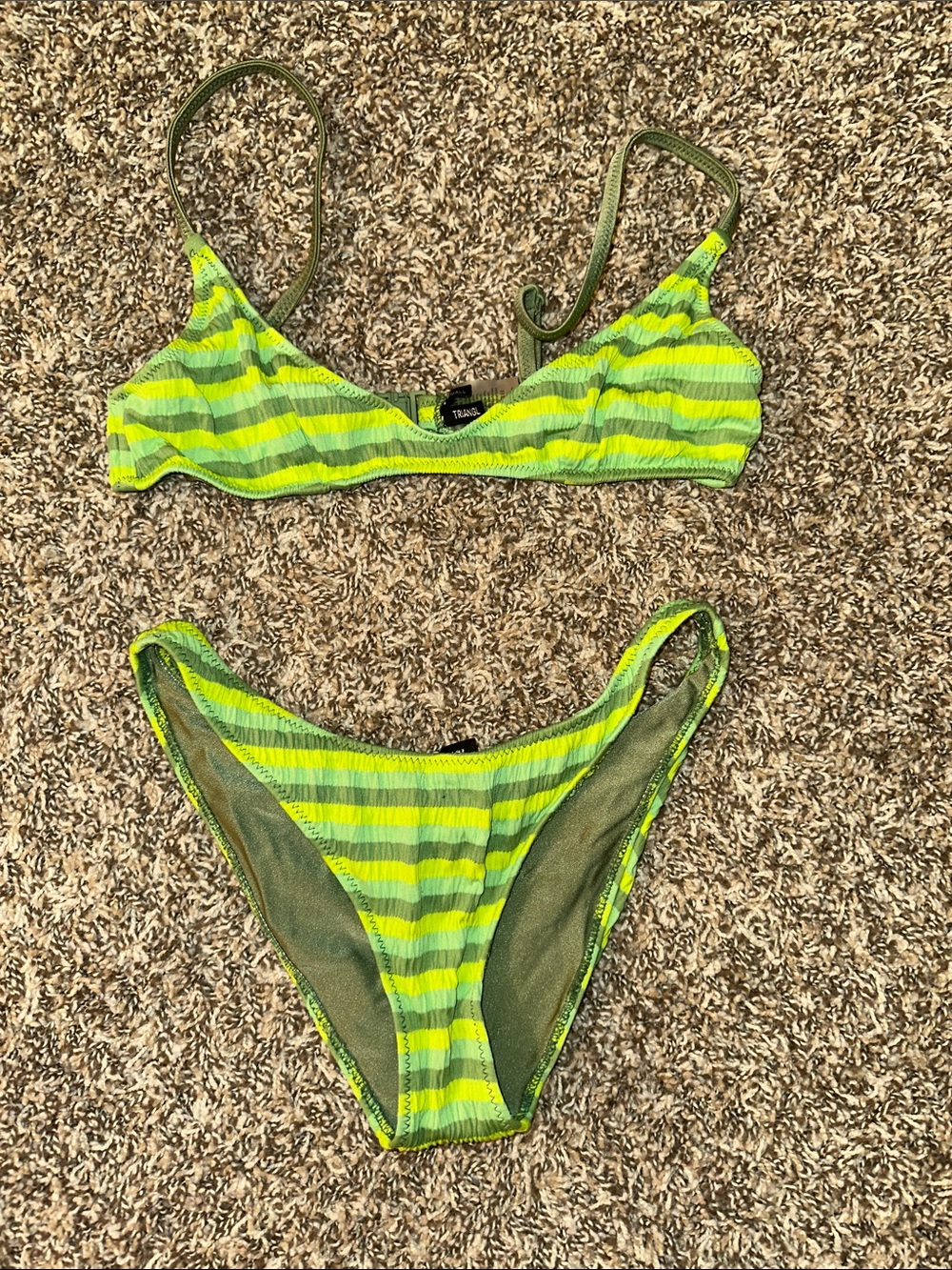 TRIANGL Striped Neon Green Bikini Set